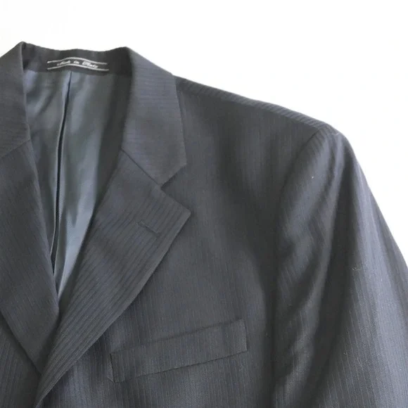 Bachrach 40R 32x32 Navy Blue Stripe Italy Made 100% Wool Mens Jacket Pants Suit‎